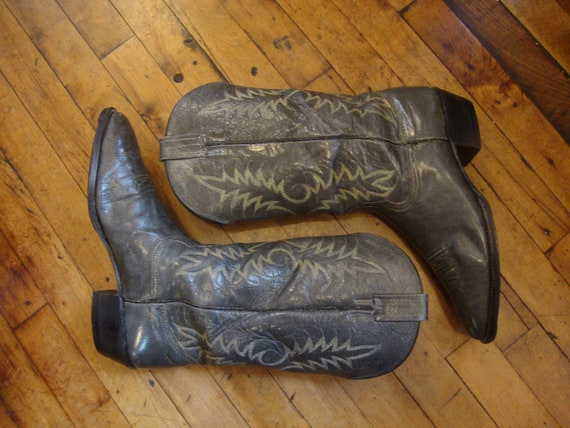 Vintage Nocona Gray Leather Western Cowboy Boots/… - image 2