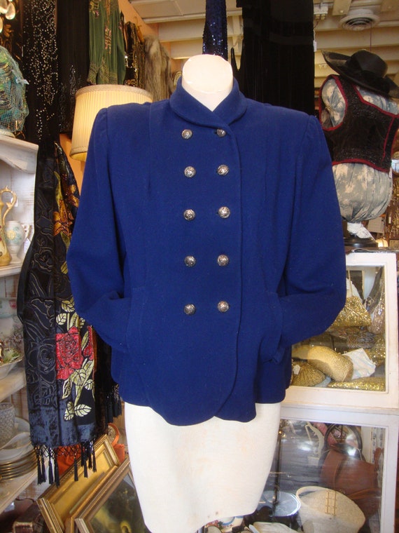 Vintage 1940's Blue Wool Jacket Blazer Jacket * S… - image 9