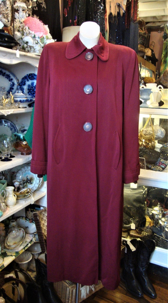 Vintage 1940's 40's Maroon Wool Gabardine Winter … - image 1