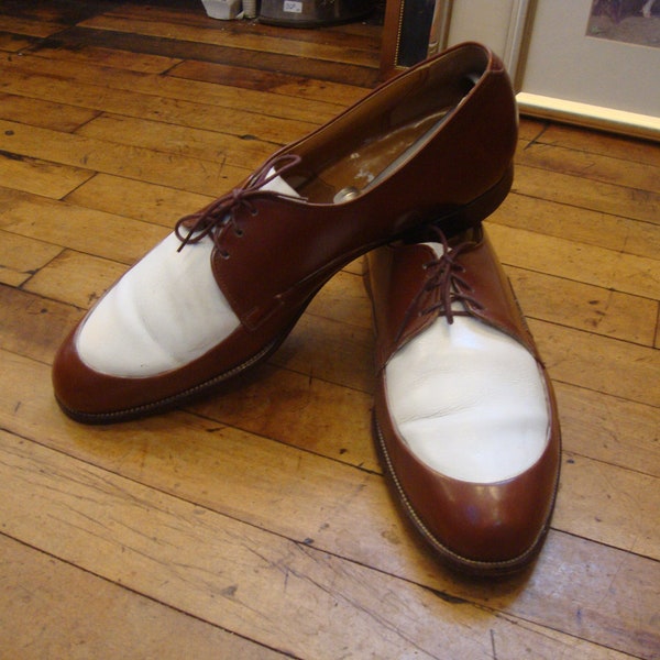 Vintage 1950's 1960's Two Tone Brown and White Nunn Bush Rockabilly Dress Shoes/Men' Size 11.5 C