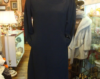 Vintage 1960's Black Crepe Dress From Saks Fifth Avenue/Size Small