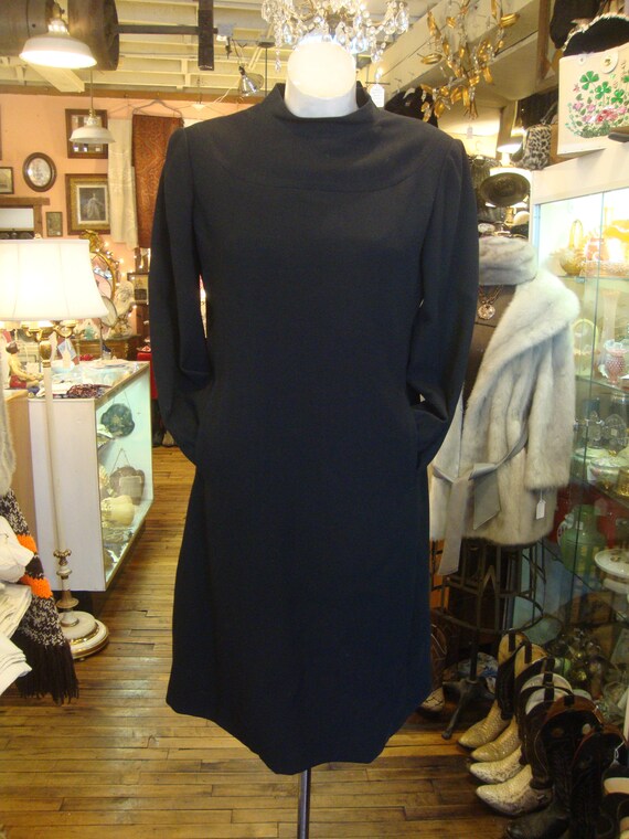 Vintage 1960's Black Crepe Dress From Saks Fifth … - image 1