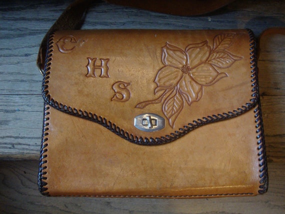 Vintage 1960's 1970's Hand Tooled Leather Large S… - image 8