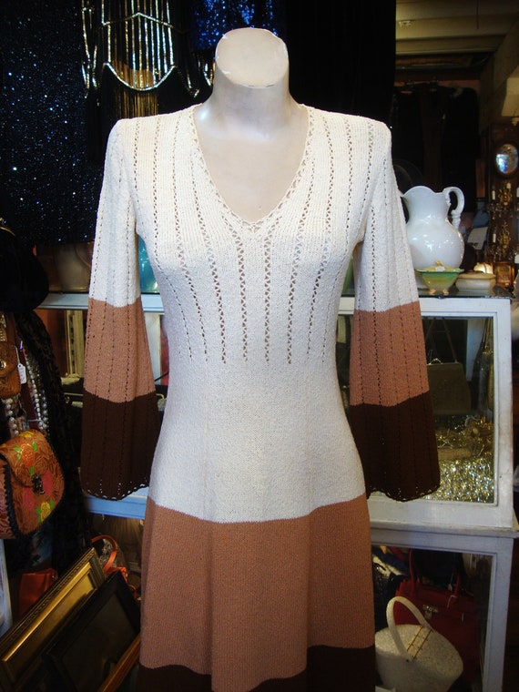 Vintage 1970's 70's Tri-Color Picardo Knits Dress… - image 3