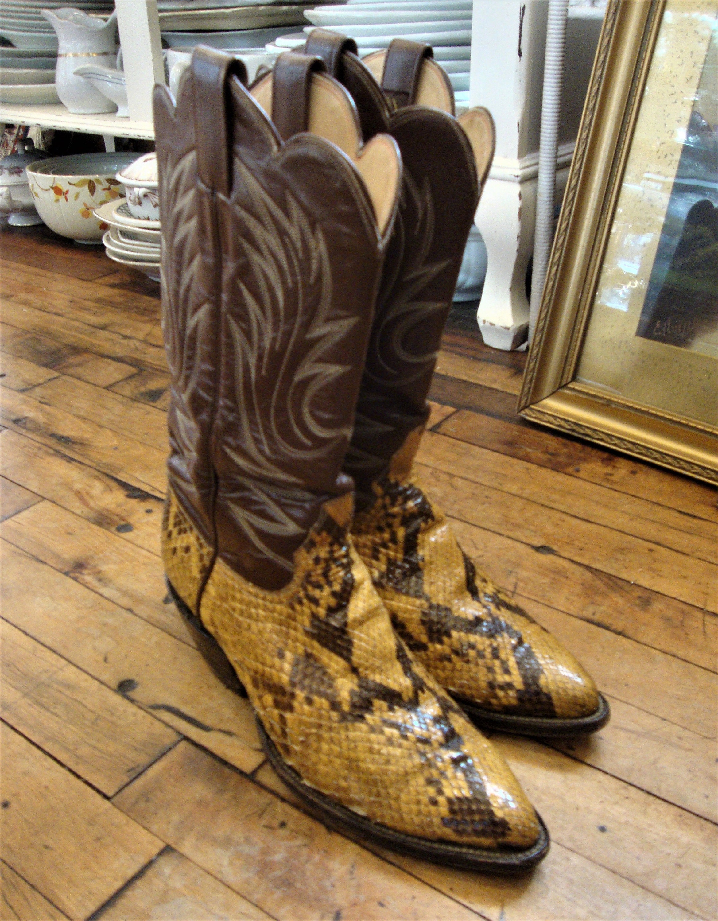 Vintage Austin Hall Snakeskin en lederen Western Cowboy Boots Heren Maat 9 tot 9.5 Schoenen Herenschoenen Laarzen Cowboy & Westernlaarzen 