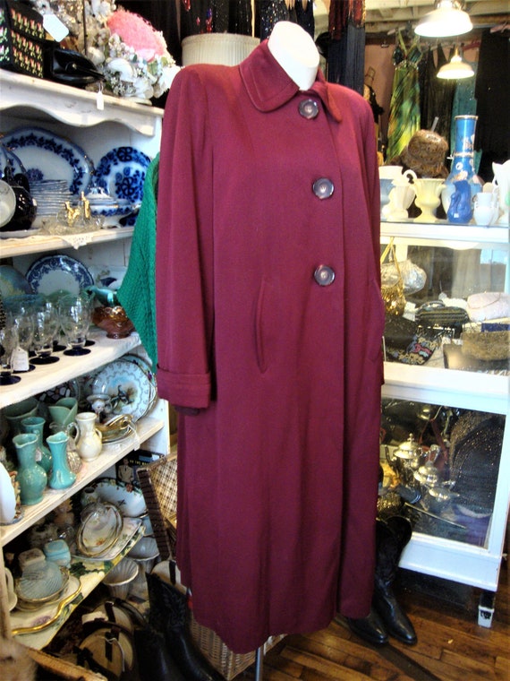 Vintage 1940's 40's Maroon Wool Gabardine Winter … - image 4