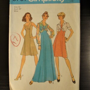 Vintage 1970&#39;s Sewing Pattern for Dress and Tie Front Cropped Jacket/Simplicity 6761/34&quot; Bust