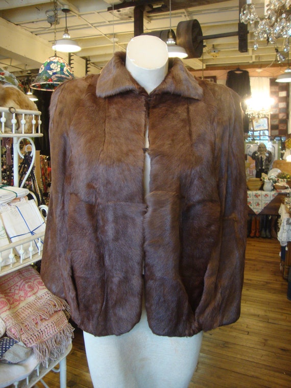 Vintage 1940's 40's Real Fur Swing Cape Capelet/Si