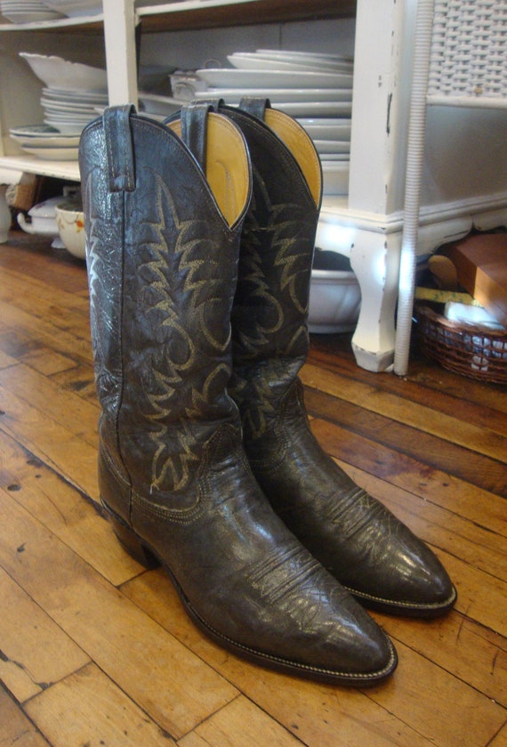 Vintage Nocona Gray Leather Western Cowboy Boots/… - image 4