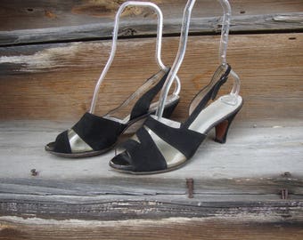 Vintage 1950 ante negro y plástico transparente Honda volver zapatos * mediano tamaño 8.5