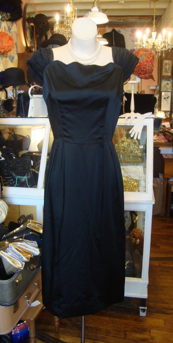 Black satin wiggle dress top