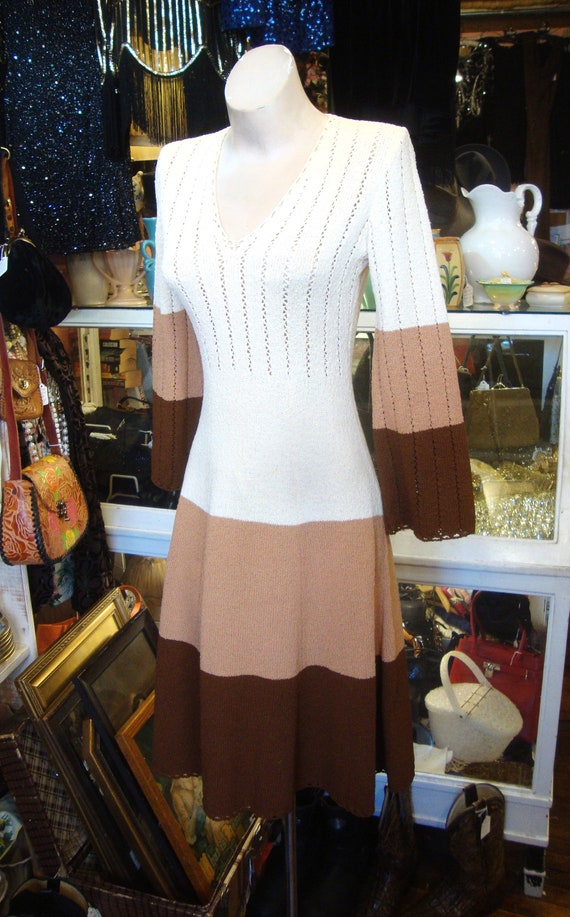 Vintage 1970's 70's Tri-Color Picardo Knits Dress… - image 6