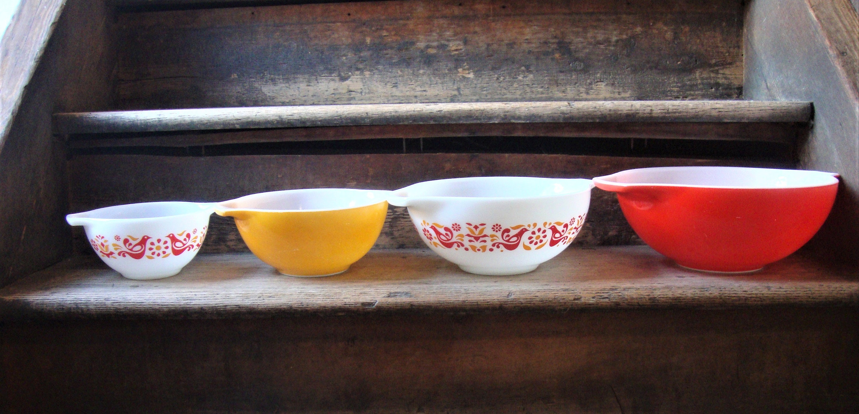 Vintage Small Pyrex Bowls, Sold Separately, Early American Cinderella Bowl  441, Amish Friendship Red Doves 401, 1 1/2 Pt Bowls 