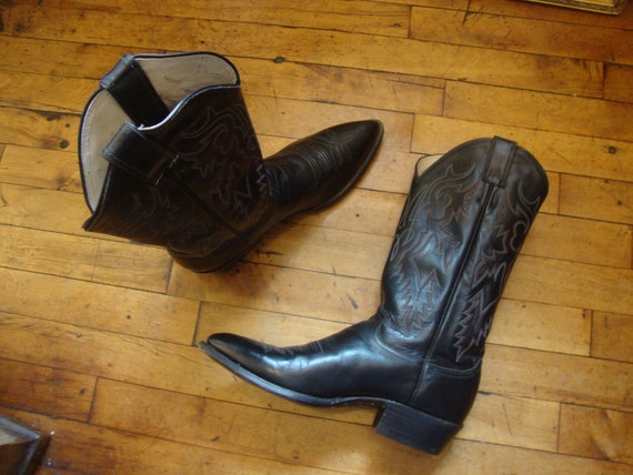 Vintage Justin Black Leather Western Cowboy Boots… - image 8