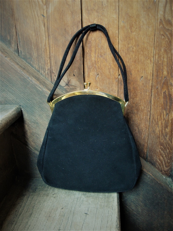 Vintage 1940's 1950's Black Suede Purse Handbag G… - image 2