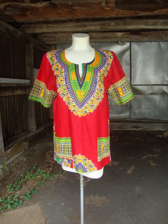 Vintage Cotton Boho Festival Dashiki/Size Small t… - image 1