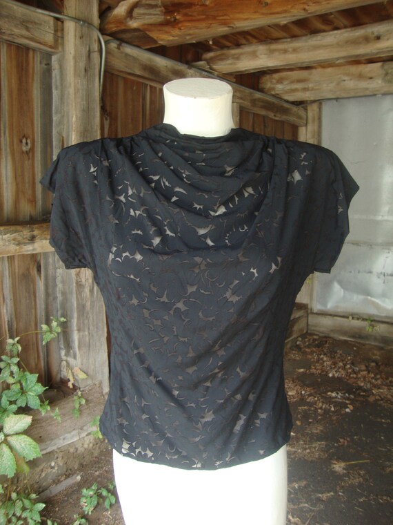 Vintage 1940's 1950's Black Rayon Shadow Lace Back