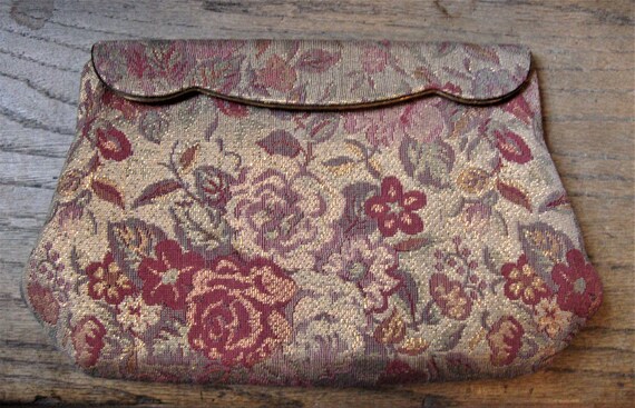 Vintage 1940's 1950's Metallic Floral Brocade Clut