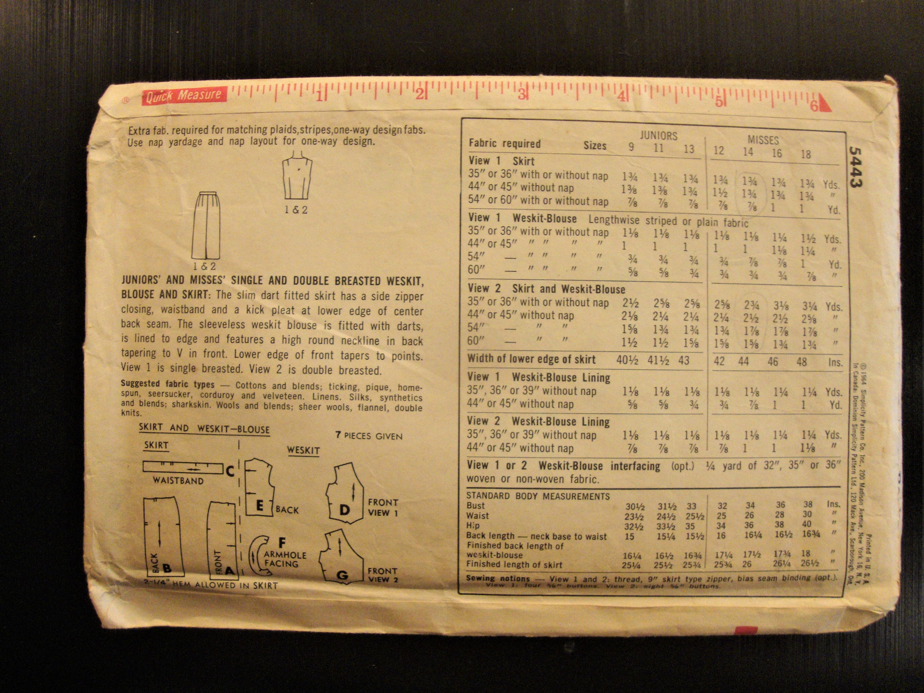 Vintage 1960s Simplicity Sewing Pattern 5443: Vest, Blouse & Skirt - Etsy