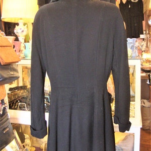SALE Vintage 1930's 1940's Black Wool Princess Fit and Flare Coat with Persian Lamb Trim/size S/M image 7