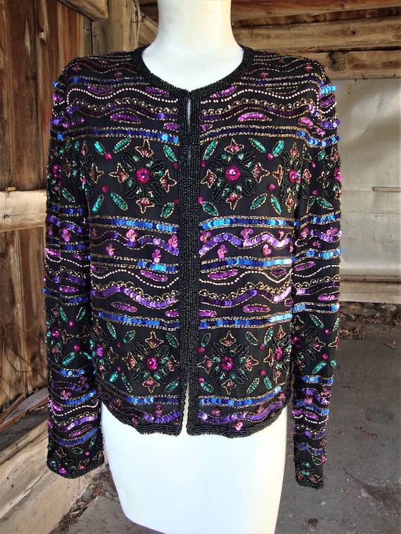 Vintage 1980's 1990's Beaded and Sequin Silk Troph