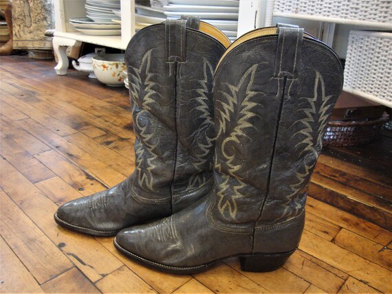 Vintage Nocona Gray Leather Western Cowboy Boots/… - image 8