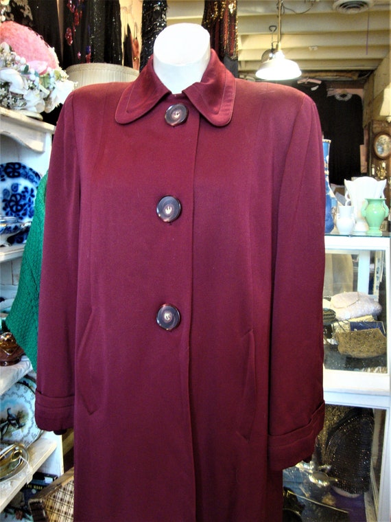 Vintage 1940's 40's Maroon Wool Gabardine Winter … - image 6