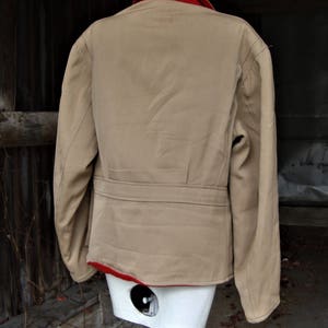 Vintage 1940's 1950's Tan Twill and Red Wool Reversible Back Belt Jacket Size 44 image 6