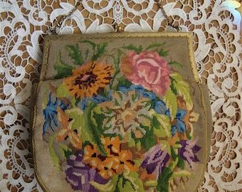 1920s Floral Petitpoint Purse: Vintage Flapper Handbag