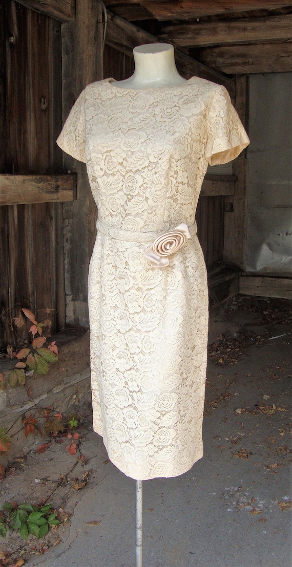Vintage 1950 s 1960 s Ecru Lace Sheath Cocktail Dress by Henry Lee Small to Medium Etsy UK