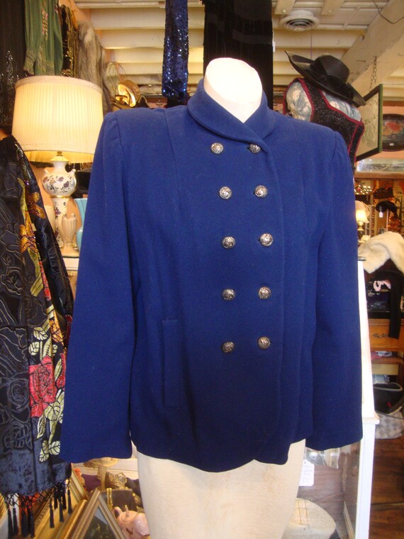 Vintage 1940's Blue Wool Jacket Blazer Jacket * S… - image 4