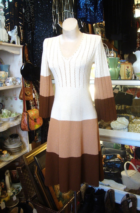 Vintage 1970's 70's Tri-Color Picardo Knits Dress… - image 4