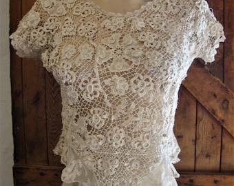 Antique Victorian Edwardian Downton Abbey Irish Lace Bodice Blouse Dress Top/Wedding