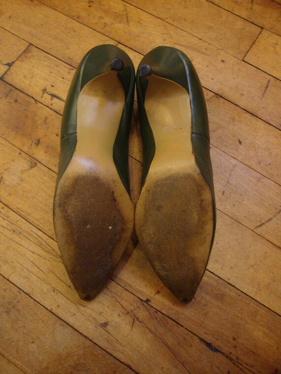 Vintage 1950's 1960's Green High Heel Pumps Mad M… - image 6