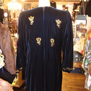 Vintage Midnight Blue Velvet Beaded Dress/Gold Beaded Floral/Size Small image 9