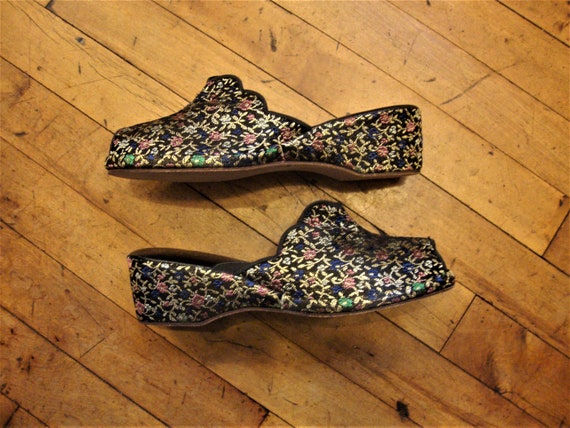 Vintage 1950's 50's Deadstock Brocade Peeptoe Wed… - image 4