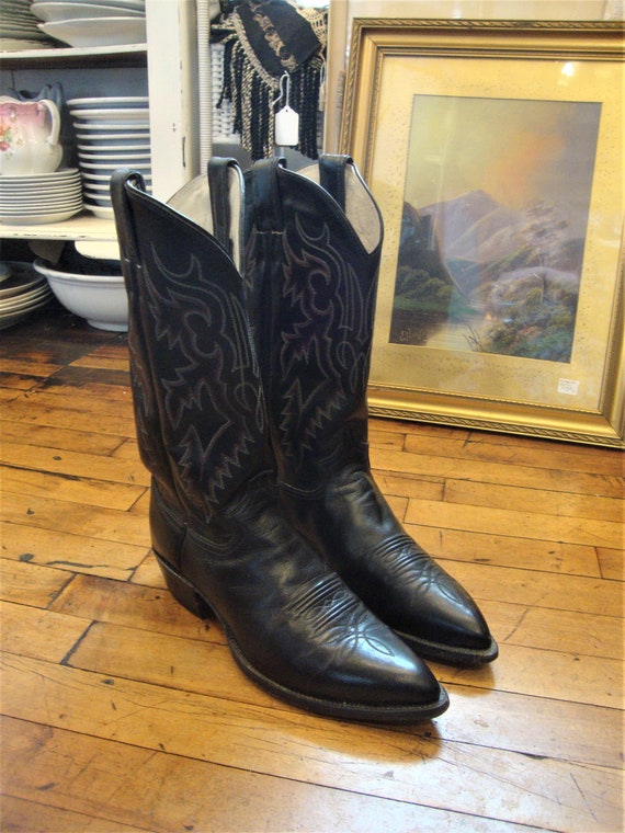 Vintage Justin Black Leather Western Cowboy Boots… - image 5