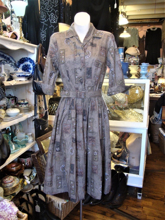 Vintage 1950's 1960's Deadstock Brown Cotton Prin… - image 3