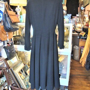 SALE Vintage 1930's 1940's Black Wool Princess Fit and Flare Coat with Persian Lamb Trim/size S/M image 6