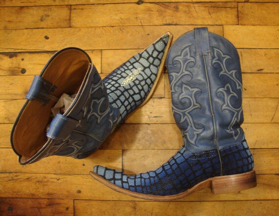 Vintage Blue and Black Stingray & Leather Long To… - image 7