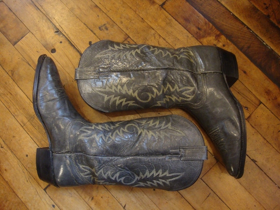 Vintage Nocona Gray Leather Western Cowboy Boots/… - image 10
