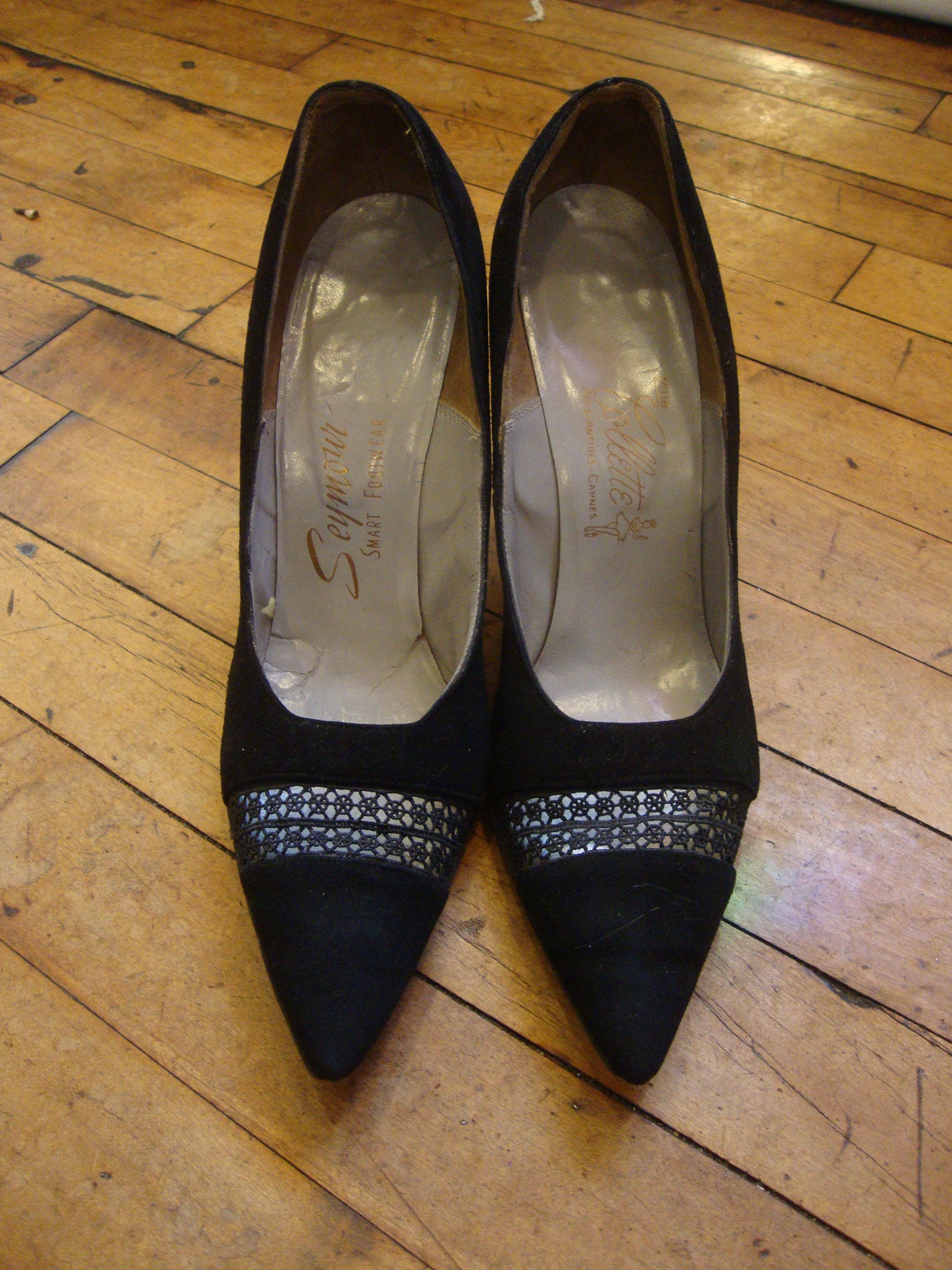 希少 60s~ Vintage Suede Design Heel Shoes Tan Suede Heels 60s 70s Vtg Mikelos Light Brown Leather High