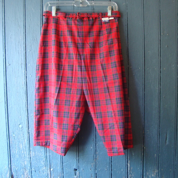 Vintage 1950's Cotton Plaid  High Rise Pedal Pushers with Belt/Deadstock/Waist 28"