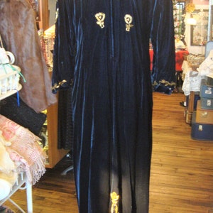 Vintage Midnight Blue Velvet Beaded Dress/Gold Beaded Floral/Size Small image 8