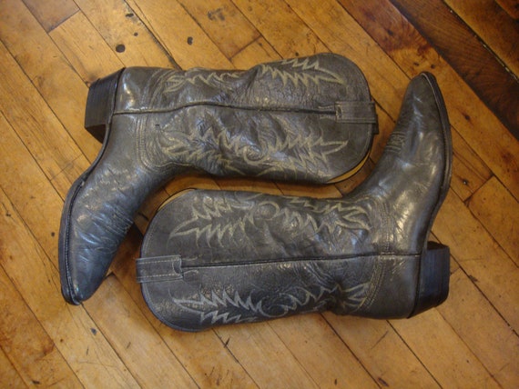 Vintage Nocona Gray Leather Western Cowboy Boots/… - image 1