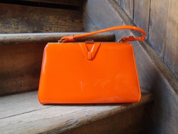 Vintage 1960's Fabulous Bright Orange Vinyl Purse