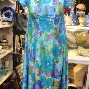 Vintage 1960&#39;s 60&#39;s Cotton Rayon Floral Hawaiian Dress/Size XS-S