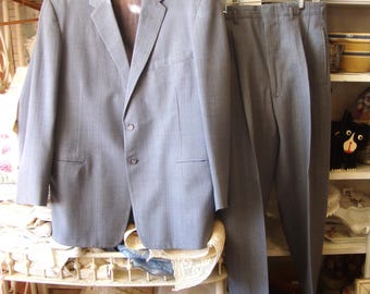Vintage 1950s Wool Suit: Blue Gray Stripe, Chest 43"