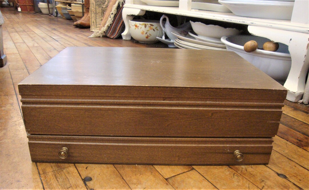 Vintage Wooden Silverware Flatware Box With Drawer/1medium Etsy