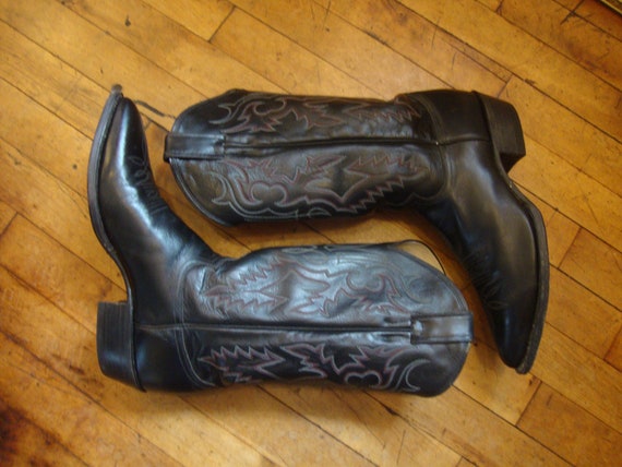 Vintage Justin Black Leather Western Cowboy Boots… - image 9